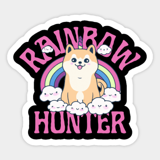 Shiba Inu Unicorn Kawaii Illustration With Rainbow And Cloud Sticker